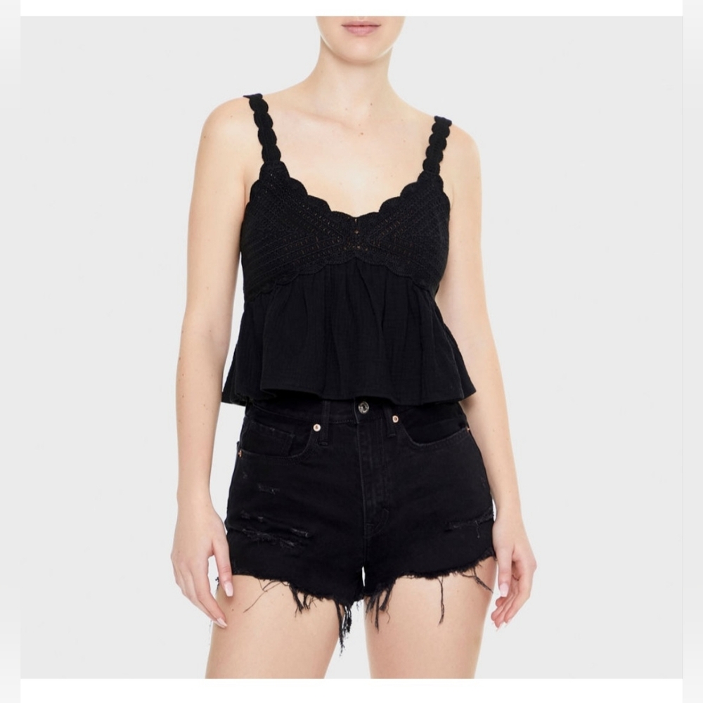 Forever 21 Juniors Sleeveless Woven Peplum Tank Top Sz Med BLK